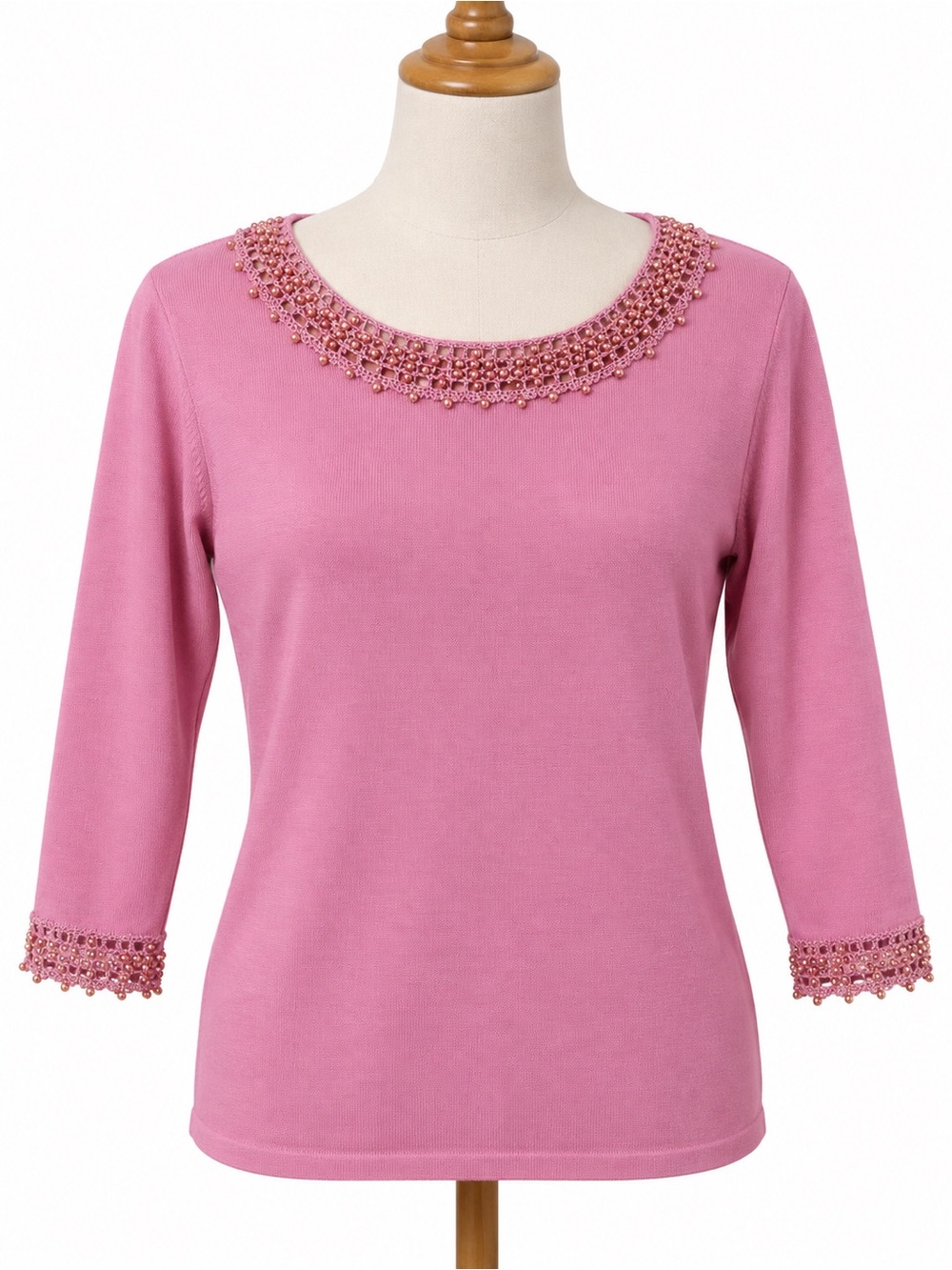JH Collectibles Pink Beaded Crewneck Long Sleeve Top